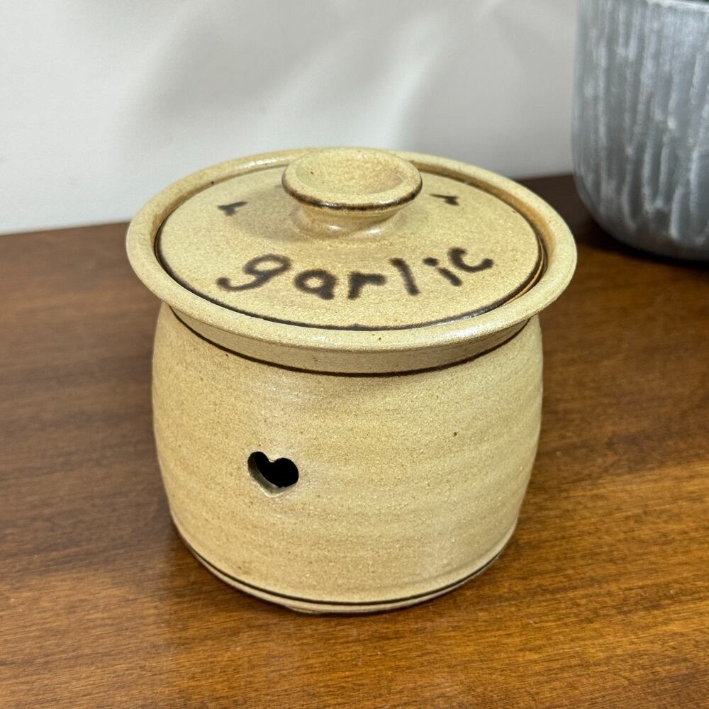 Handmade Studio Pottery Garlic Keeper with Lid Signed By Artist